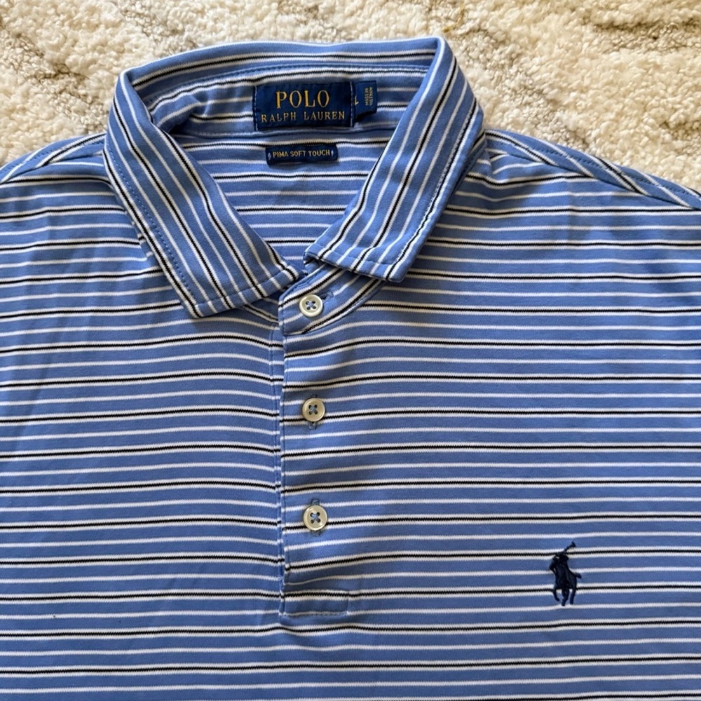 Ralph Lauren Polo Pima Soft Touch Cotton Blue White Black Stripes Comfy Size XL